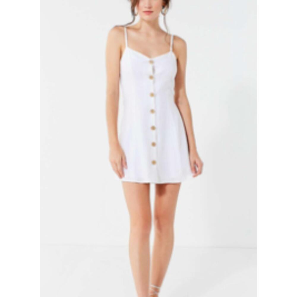 Urban Outfitters White Linen Button Down Strap Back Dress M